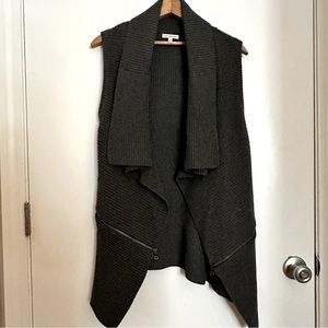 Calvin Klein Gray Knit Sleeveless Waterfall Front Cardigan Zipper Detail Cotton